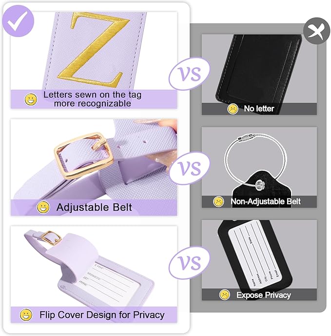 Personalized Initial Letter Luggage Tags for Suitcases,Suitcase Identifier Baggage Tag,Cute Travel Luggage Tags,Best Gift Wedding Birthday for Couples Honeymoon Friend Family Vacation(Purple Z)