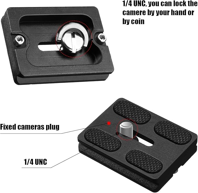 Frienda 2 Pieces Metal Quick Release Plate with 1/4''-20 Camera Screw Tripod Mount Plate Fits Standard for DSLR Camera Tripod Ball Head(Black,Pu50)