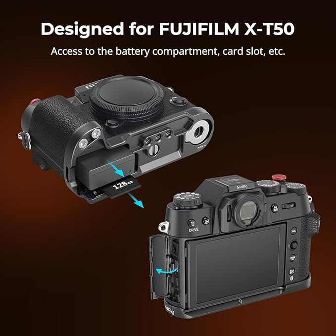 SMALLRIG X-T50 Handgrip, Silicone L-Shape Handle for FUJIFILM X-T50 Camera, Built-in Quick Release Plate for Arca, with Shutter Button and Hot Shoe Cover, Black - 4783