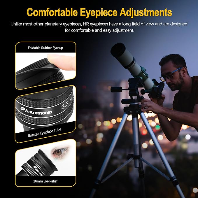 Astromania Telescope Eyepiece 3.2mm, Wide Angle 58 Degree Apparent Field Planetary Eyepiece for 1.25 inch Astronomy Telescope & Filter, Fully Multi-Coated Telescope Accessory for Planetary Observation
