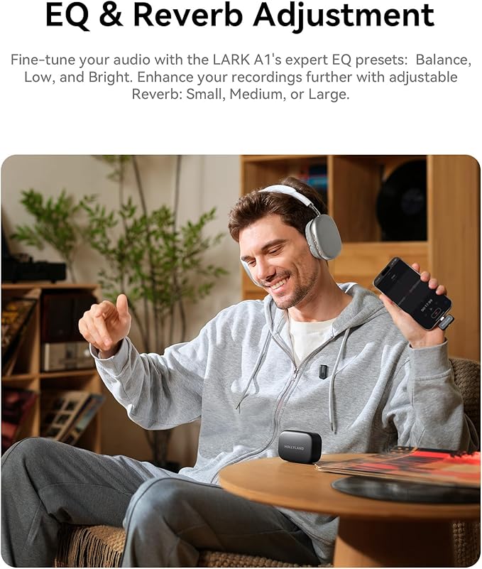 Hollyland Lark A1 Wireless Mini Microphone for iPhone 14/13/12 (2TX + Lightning RX) 48kHz/24-bit, 3-Level Intelligent Noise Cancel, Magnetic Microphone for YouTube, Podcast, Vlogging (Black)