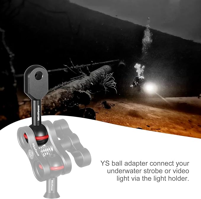 MINIFOCUS 1" Ball to YS Head Clip Arm, 2PCS 3.35"/8.5cm Aluminum Alloy YS Head Adapter Lightweight Arm Underwater Photography Lighting System Connector for Diving Strobe/Video Light