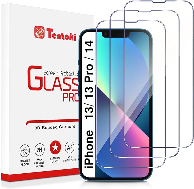 Screen Protector for iPhone 14/13 Pro / 13 (3 PACK), Tempered Glass Film, Full Coverage, Ultra HD, 9H Hardness, Scratch Resistant, Case-Friendly
