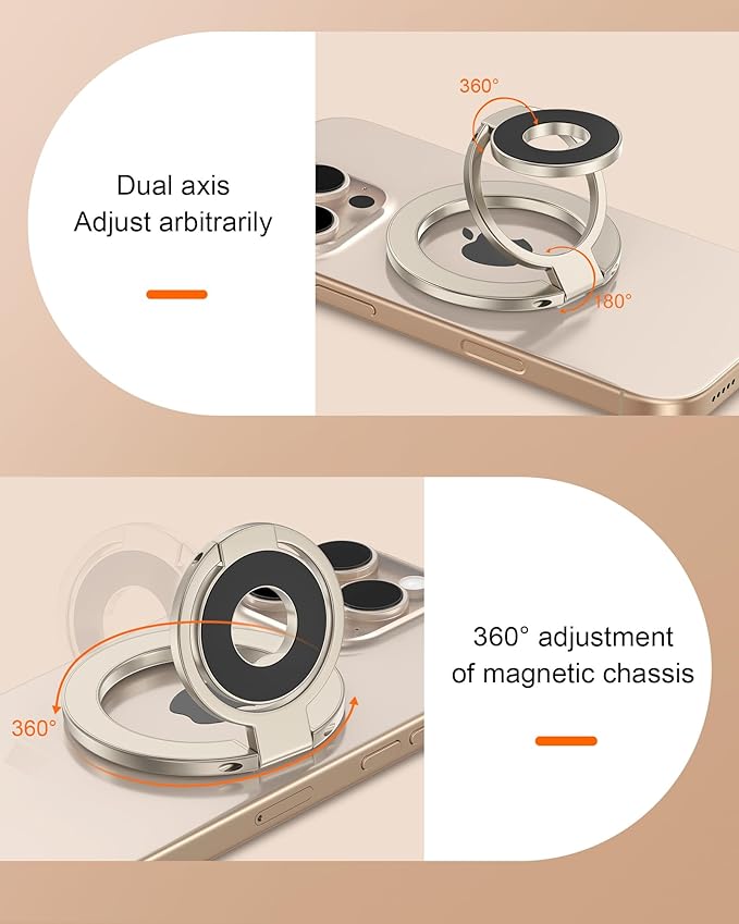 Portable Magnetic Phone Ring Stand, Dual-Side Phone Grip Holder for iPhone 17, Samsung, Foldable Kickstand Soporte Magnético para Cellular Compatible with Car Mount, Desk Stand, MagSafe & Cases-Gold