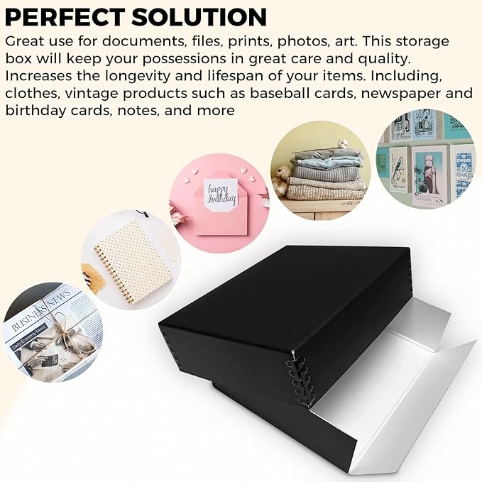 Golden State Art, Acid-Free Archival 8.5x11 Inches Metal Edge Drop Front Museum Photo Storage Box, Preserve Documents, Prints, Pictures, Photographs, Arts And Crafts, Black