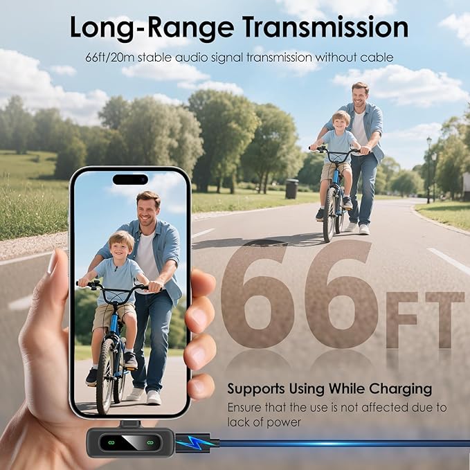 USB C Mini Wireless Lavalier Microphone for iPhone/Android,Lapel Mic with Magnetic Clip-on for Record Video，Lav Mic with LED Display Podcast Vlog Content Creator Interview
