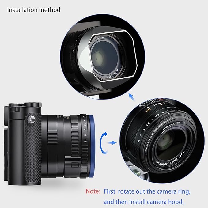 Haoge Metal Square Lens Hood for Leica q3 Q2 Q Q-P QP Q3 Typ116 Camera Accessories Silver LH-LQW