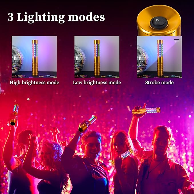 8 Pieces RGB LED Strobe Baton Light Rechargeable Bottle Service Sparklers Stick Reusable Champagne Bottle Handheld LED for Club Stage Nightclub Party Concert Event Bar Outdoor - Gold