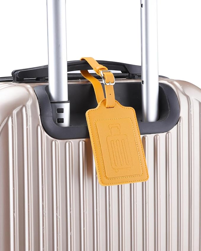 Teskyer Luggage Tags, Thick & Durable, Easy to Identify, Privacy Protection, TSA Approved Travel Essentials Suitcase Tags - 4 Pack, Yellow
