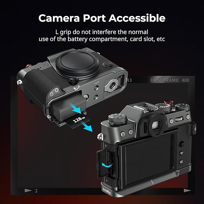 SMALLRIG X-T30 III/X-T30 II/X-T30 L-Shape Grip for FUJIFILM Camera, Built-in Quick Release Plate for Arca, 1/4"-20 Holes, Ergonomic Silicone Handgrip,Shutter Button (Charcoal Silver) - 5665
