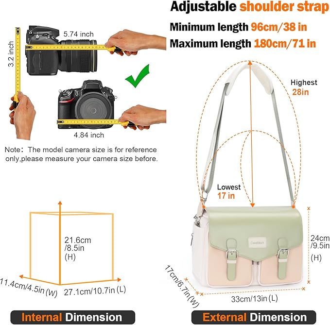 Cwatcun Camera Bag, Waterproof Flap Camera Crossbody Shoulder Messenger Case with Tripod Holder, Travel Photography Bag for Canon, Nikon, Sony, Fuji DSLR/SLR/Mirrorless Camera, Lens （Light Green）, L