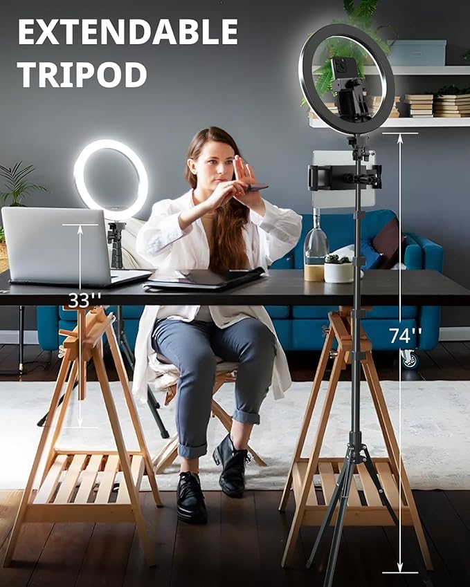 UBeesize 12" Ring Light with 74" Extendable Tripod Stand & iPad, Phone Holder, LED Circle Light with Phone,Tablet Holder for Video Recording, Photography, Live Stream, Makeup, Webcam, TikTok, YouTube