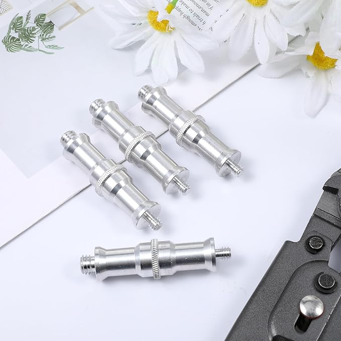 4 Pack Standard 1/4 to 3/8 Inch Metal Male Converter Threaded Screw Adapter Spigot Stud Light Stand Adapter for Tripod, Flash Holder, Ball Head, Wireless Flash Receiver, Hotshoe Coldshoe Adapters