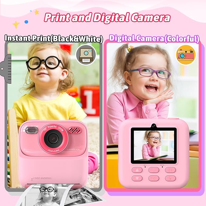 Kids Instant Digital Cameras for Boys and Girls, 1080P HD Dual-Lens Selfie Digital Camera with Print Paper & 32G Card, Christmas Birthday Gifts Toys for Toddler and Teenagers Age 3-16 Years Old