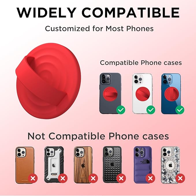 Magnetic Phone Grip Ring Holder, Liquid Silicone Magnet Cell Phone Grip Finger Loop, Compatible with Magsafe, Back of Phone for iPhone 17/16/15/14/13/12 Series, Red