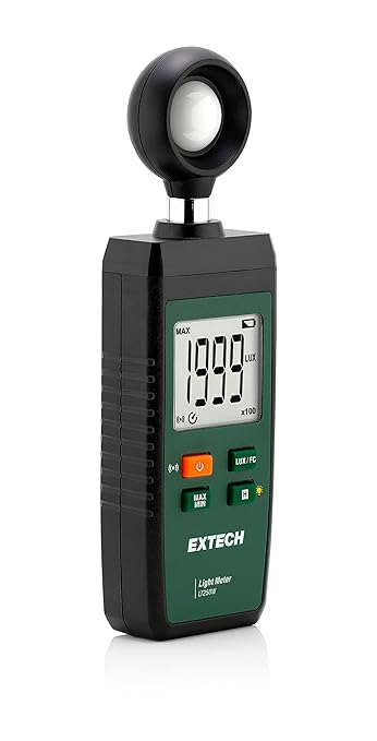 Extech LT250W Wireless Light Meter with ExView App Connectivity – Digital Lux/FC Sensor, Real-Time Monitoring, Data Logging, Graphing, Min/Max/Avg, Portable LED Lighting Tester