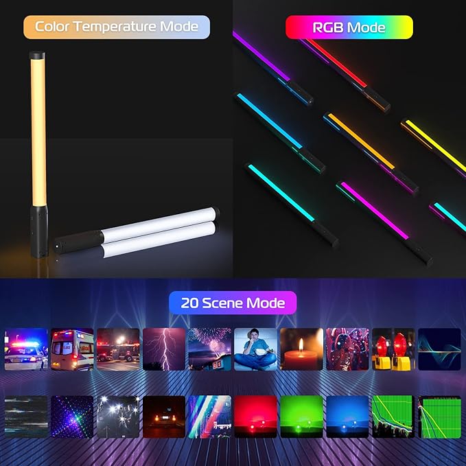 Ulanzi VL119 RGB LED Light Wand, 360°RGB Video Wand Stick for Photography, 2600mAh Built-in Rechargable Cube Light， 2500-9000K Dimmable Camera Light w LCD