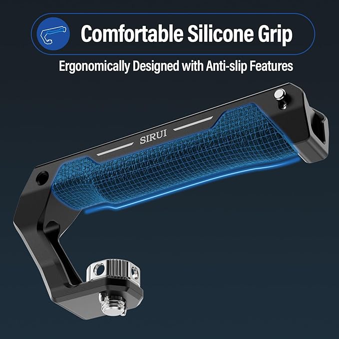 SIRUI Top Handle with 3/8"-16 Locating Pins Mount for ARRI, Camera Cage Silicone Top Handgrip with Cold Shoe with Safety Pins, 1/4" and 3/8" Threads for Microphone, LED Light, Monitor, SC-THA