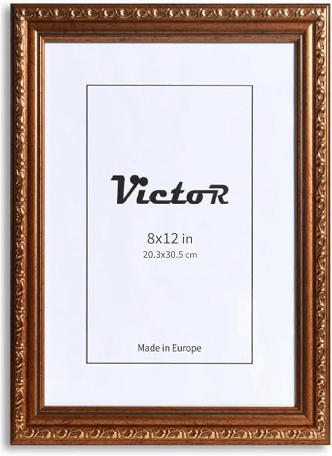 VictoR Picture Frame Chagall 8x12 Brown Gold - Vintage Picture Frames with Shutterproof Acrylic Glass - 8 x 12 Photo Frame - Brown Picture Frames - Antique - only for hanging