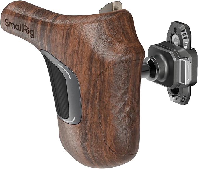 SMALLRIG Rotating Right-Side Wooden Handle with NATO Clamp & NATO Rail, Load Capacity up to 15kg, One-Touch Rotation, 360° Angle Adjustment, Anti-Slip Design
