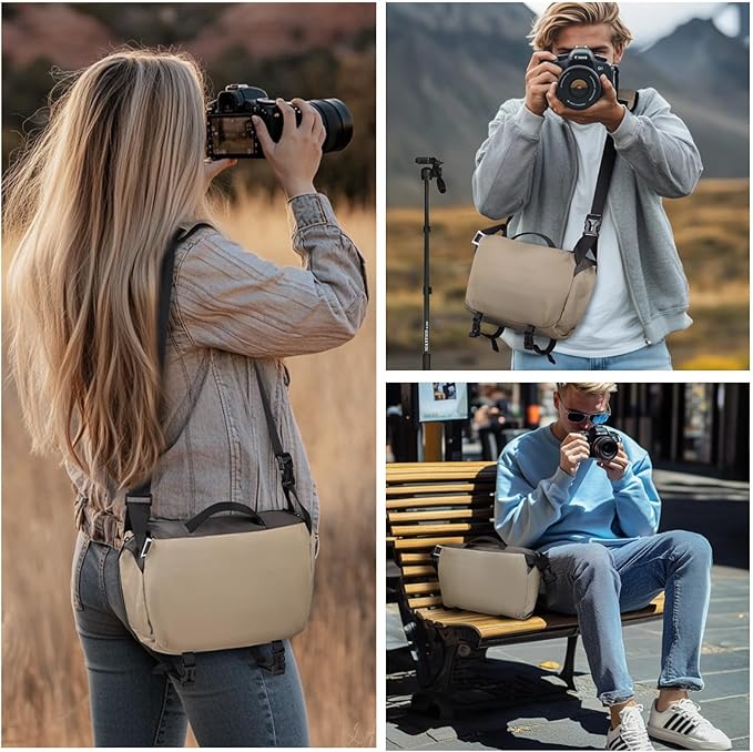 TAAOKA Camera Sling Bag, Waterproof Camera Case with Tripod Holder, DSLR/SLR/Mirrorless Cameras Shoulder Bag, Crossbody Camera Bags for Photography (Coffe)