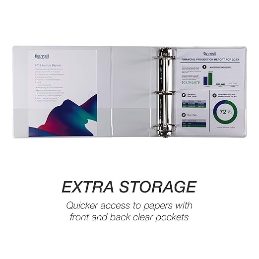 Samsill Durable 5 inch 3 Ring Binder, Made in USA, Locking D Ring FSC 100% Recycled Chipboard, White, 2 Pack