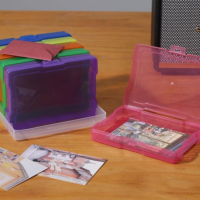 novelinks 6 Pack 4”x6” Photo Storage Boxes – Multi-Colored Plastic Organizer Cases with Lids – Picture Storage Containers for Photos, Crafts, Cards & Scrapbooking (Color 1Pack)