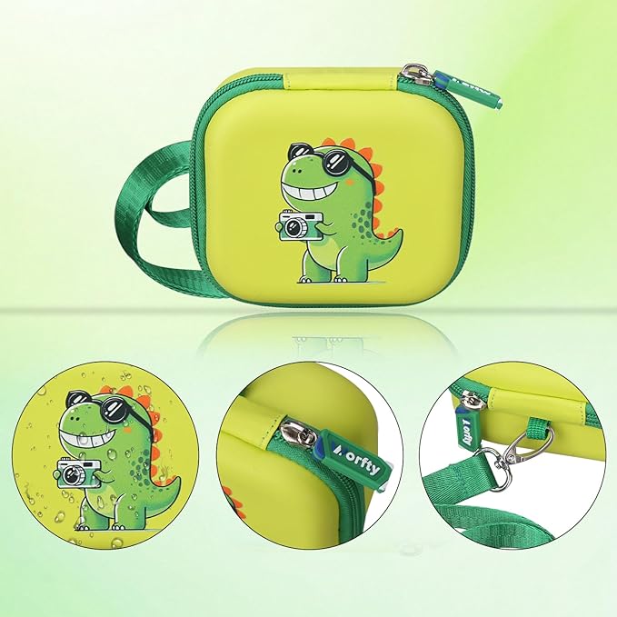 worfty Kids Camera Case Compatible with YEEHAO/Goopow/Hangrui/Masterbee/OUTUVAS/GKTZ Digital Video Camera Toys Camcorder Storage Holder Carrying - Green Dinosaur(Case Only) (Green dinosaur)