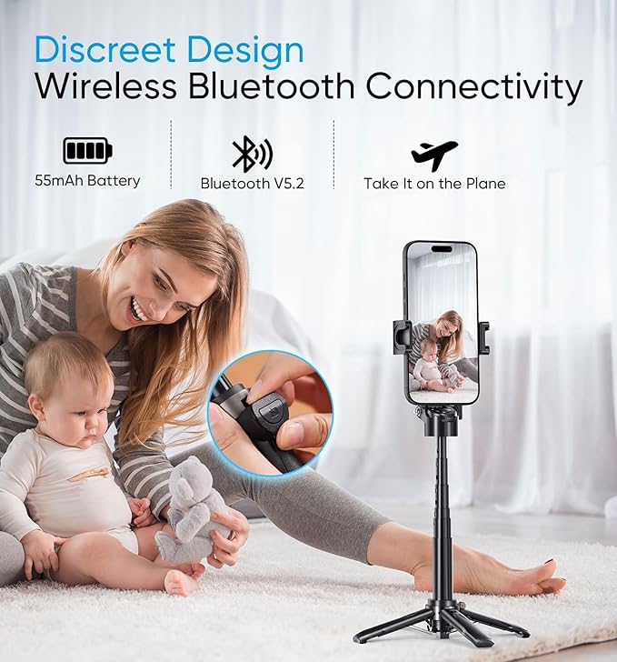 MAGIC JOHN Phone Tripod, Portable Selfie Stick, Pocket Size Tripod for iPhone, Selfie Stick with Detachable Remote Control & 2 Fill Light for Photograph, Live Streaming, Video Recording