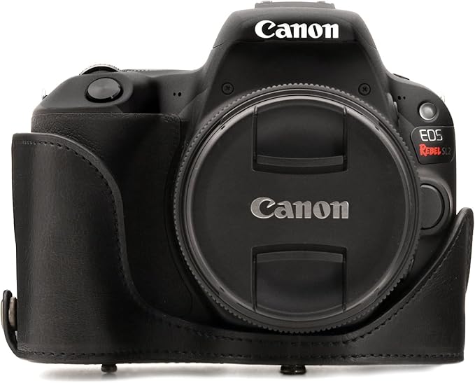 MegaGear Leather Camera Case Compatible with Canon EOS Rebel SL3, Kiss X10, Rebel SL2, Kiss X9 18-55mm Lens