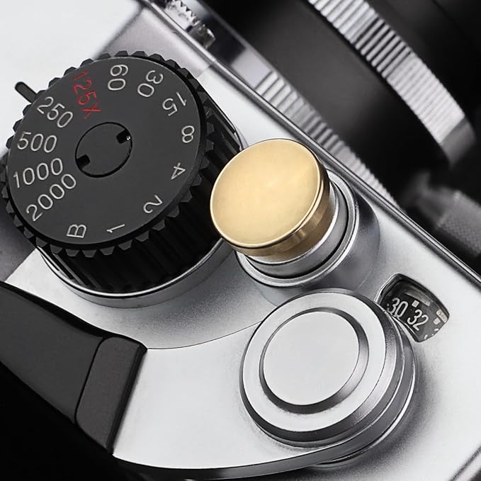 Haoge Metal Shutter Release Button for Fujifilm XM5 XT50 XT4 X-E5 Xhard X-E2S X-E3 XT2 XT3 X-T30 II XT20 X-Pro3 XPro2 X100VI X100V X100TS X100F and Leica D LUX 8 Q3 M10 M11 M240 Concave Surface Golden