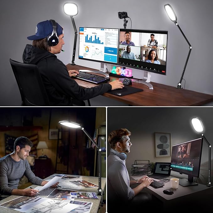 Video Conference Lighting for Computer, Dimmable Light for Video Recording, Meeting, Laptop & Webcam, 15W Ring Light for Desk with C- Clamp, Swing Arm, Remote, Memory & Timer CRI >95