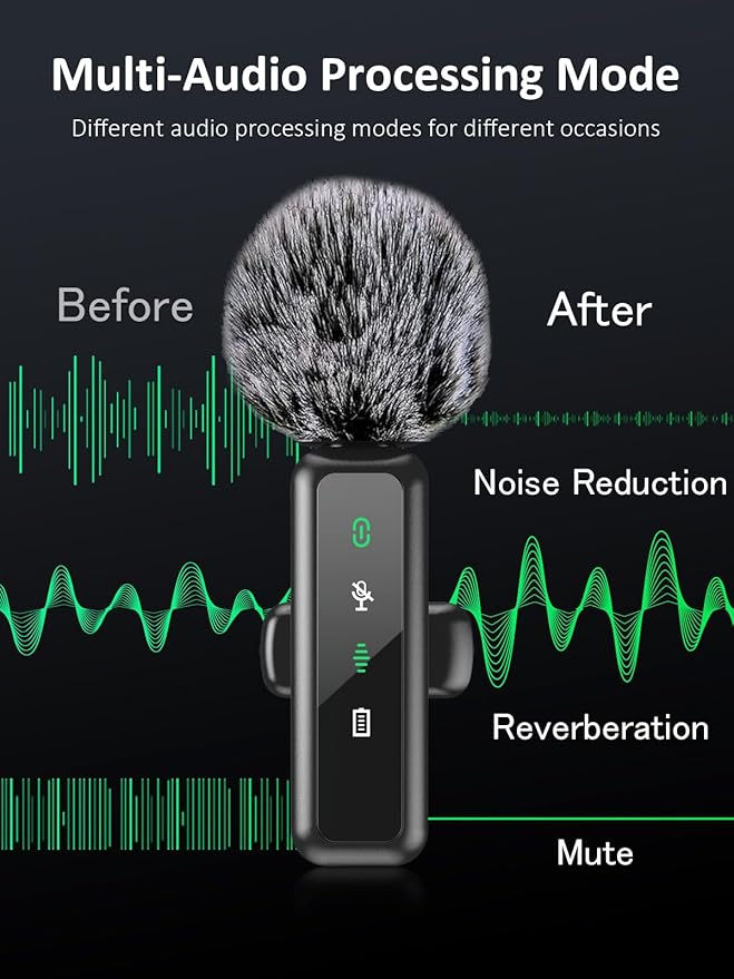 Wireless Lavalier Microphone for iPhone 5-14 Series, LED Display Mini Lav for iPhone with Noise Cancelling, Lapel Mic Wireless 2 pack for Content Creator Video Recording, Vlogging (Lightning Only)