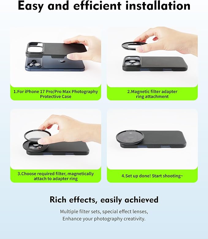Magnetic Phone Case for Smartphone Filter System, Compatible with iPhone 17 Pro/ProMax, Supports 67mm Magnetic Filters, MagSafe Charging Friendly (17ProMax)