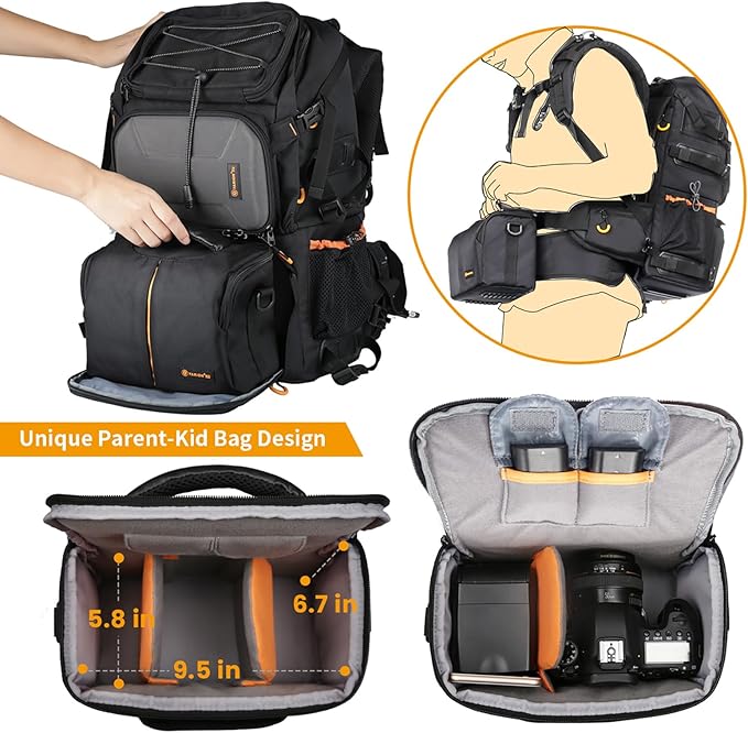 TARION 27L Extra Large Camera Backpack - 2 in 1 Professional Camera Bags for Photographers with 15.6" Laptop Compartment & Waterproof Raincover & Tripod Holder (PB01)