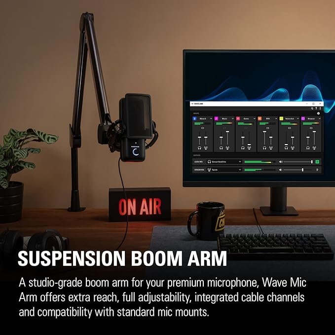 Elgato Wave Mic Arm Premium Broadcasting Boom Arm with Cable Management Channels (10AAM9901_cr) (Renewed)