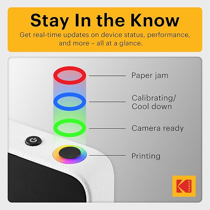 Kodak Printomatic+ Instant Print Digital Camera (Black) 10MP Portable Camera with Interactive RGB LED Status Indicator, Prints Full-Color Photos on Zink 2x3” Sticky-Backed Photo Paper - Easy & Fun