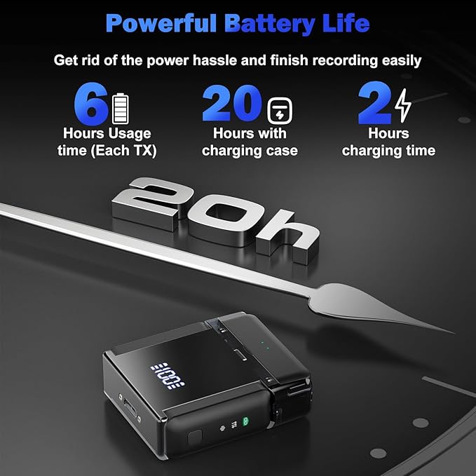 Wireless Microphone for iPhone 15 16, Android, Lavalier Mini Mic for Video Recording, Vlogging, Podcast, Clip on Lapel Microphone with Noise Reduction, 20H Charging Case, 70FT Transmission