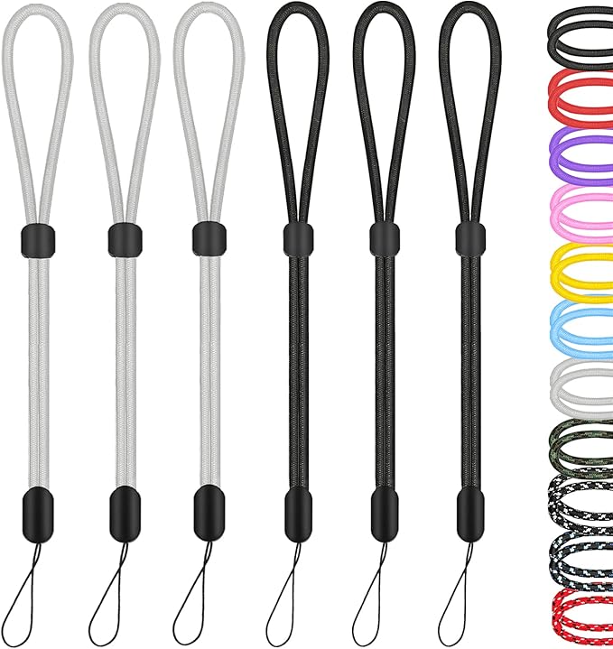 Hukado Hand Wrist Strap Lanyard, 6 Pack 9.5inch Adjustable Nylon Wristlet Straps Keychain String for Cell Phone Case Holder, AirPods Pro 2 2022, Camera, Key, GoPro, USB Drive, Ski Glove (Black+Gray)
