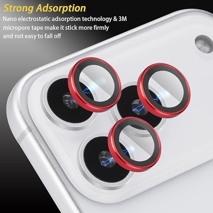Camera Lens Protector for iPhone 17 Pro/17 Pro Max, Aluminum Alloy Tempered Glass Lens Protector with Installation Frame Fits for iPhone 17 Pro/17 Pro Max (Red)