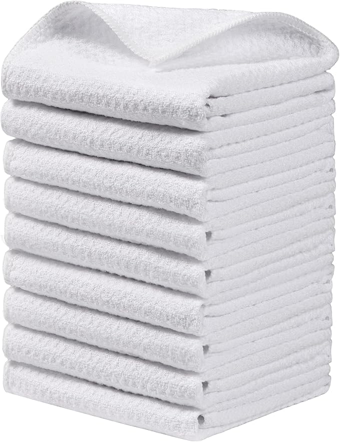 JOYMOOP Microfiber Waffle Weave Cleaning Cloth,Highly Absorbent Kitchen Towels,Quick Drying Lint Free Dish Towels for Kitchen,9 Pack,White,11.8×11.8 inch