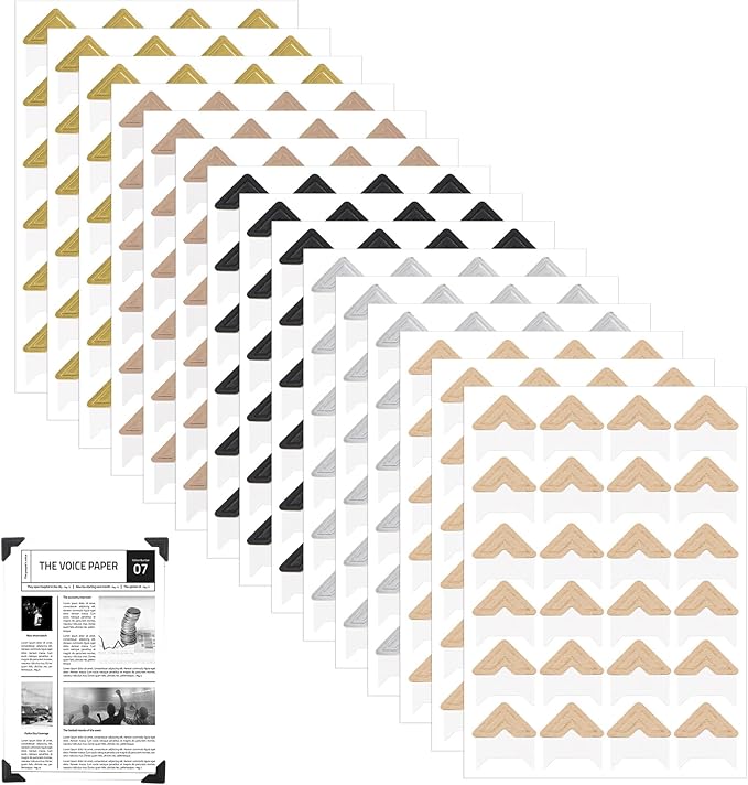 Scrapbook Photo Corners, 360 Pcs Self-Adhesive Photo Corner Stickers, Easy to Peel and Stick Safe for Vintage Photos DIY Album Journal, (5 Colors, 15 Sheets)
