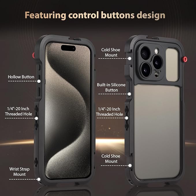 Andoer Portable Phone Cage with Dual Handles Mobile Phone Video Rig Handheld Smartphone Stabilizer Several Cold Shoe Mounts Replacement for iPhone 15 Pro