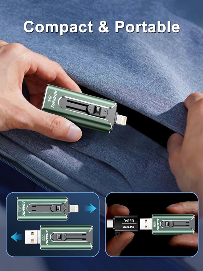 AUAMOZ 512GB Flash Drive Intended for iPhone, Memory Stick Storage Files Photos Videos Backup, Compatible with iPhone iPad Android PC, Plug and Play, No Application Required (Green)