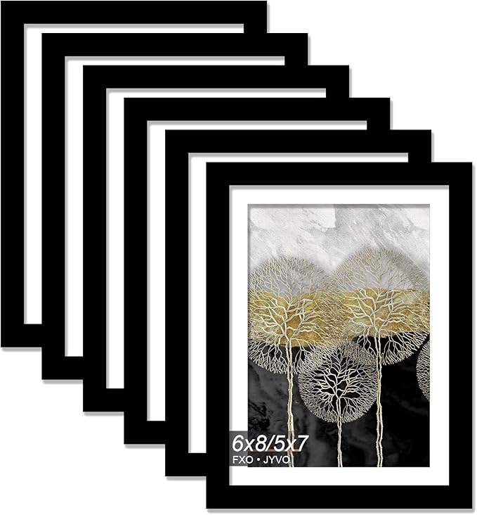 6x8 Picture Frame Set of 6, Display Photo 5x7 with Mat or 6 x 8 Without Mat, Light Weight and High Transparent 6 by 8 Frame for Wall - 6 Pack/Black/6"x8"