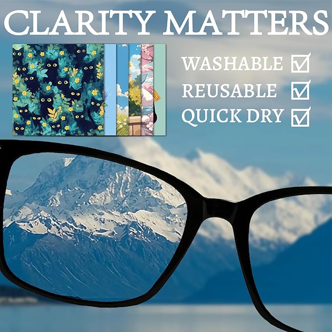 CREATCABIN 6 Pcs Cute Cat Microfiber Glasses Cleaning Cloth Reusable Thicken Sunglasses Cloth Soft Multicolor Eyeglasses Cleaner Wipes Washable for Camera Cell Phone Screens Glasses Gift 6x6in
