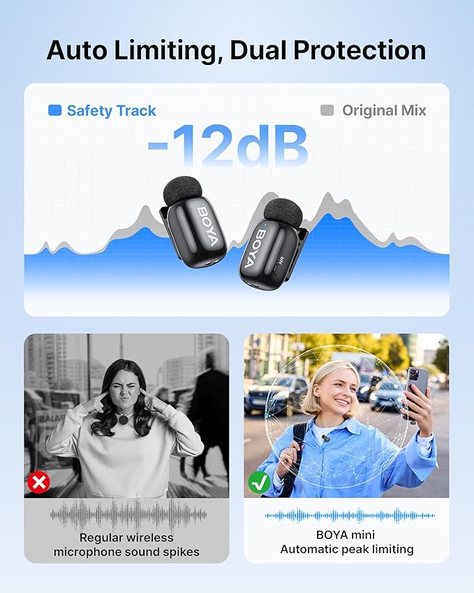 BOYA mini 2 Wireless Microphone for iPhone with MFi Certified, AI Noise Cancellation, App Control, 48k Hz/24 Bit, 30H Battery Life with Charging Case,Lapel Microphone Wireless for Video Recording Vlog
