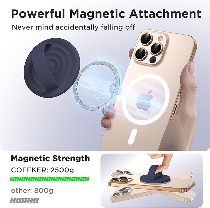 Magnetic Phone Grip Ring Holder, Liquid Silicone Magnet Cell Phone Grip Finger Loop, Compatible with Magsafe, Back of Phone for iPhone 17/16/15/14/13/12 Series, Midnight Blue
