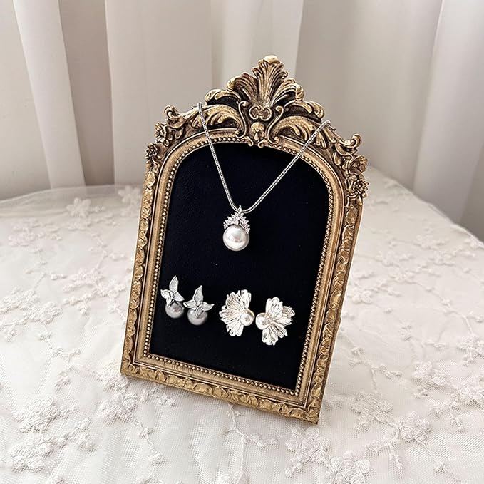 Vintage Styles Jewelry Display Stand Photo Frame Earring Necklace Holder Flannel Lining Resin Structure Home Shop Decors