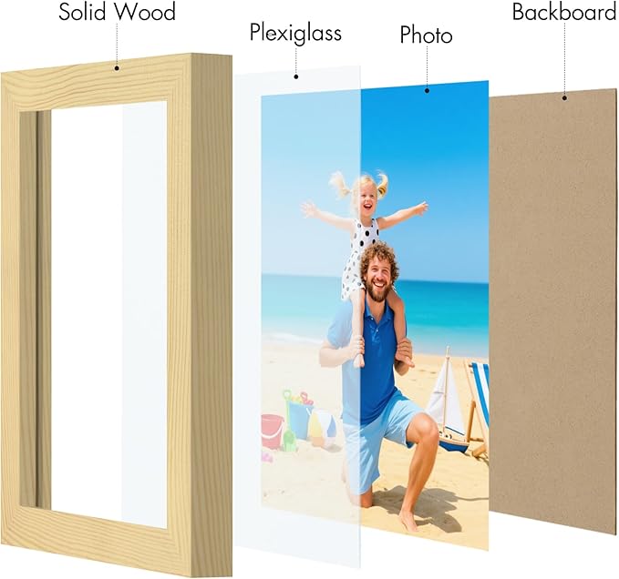 Vittanly 5x7 Picture Frame, Made of Solid Wood and Shatterproof Plexiglass, Wooden Photo Frame for Wall Mounting or Tabletop Display, Picture Frame for Home Decor with Stand, Natural, 1 Pack